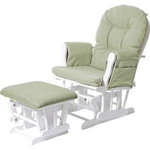Relaxfauteuil MCW-C76, schommelstoel met kruk ~ stof/textiel, lichtgroen, frame wit