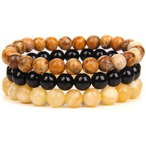 Bixorp Gems Landschap Jaspis + Onyx + Topaas Edelstenen Armbanden Set - Edelsteen Kralenarmband