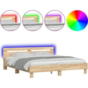 vidaXL - Bedframe - met - hoofdeinde - en - LED - sonoma - eikenkleurigx200 - cm