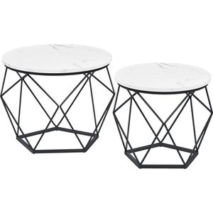 Rootz 2 Piece Set Side Tables - White-Black Chipboard Steel Tables - Large Small Tables - Lightweight Durable Design - Easy Assembly - 50cm x 40cm x 40cm - 40cm x 36cm x 36cm