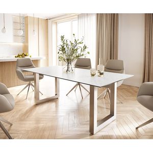 Eettafel Edge keramiek Laminam® Statuarietto wit 200x100 roestvrij staal breed