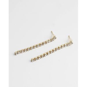 Claudia Earring Gold- Goud- Brass- Oorhanger- Feestelijke Oorbellen- Strass- Dames- Glammer- Oorbel Lang- Verguld- Steentjes- Glitter-Luxe- Zeer goed tegen zoetwater