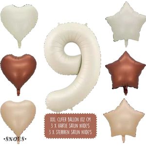 9 Jaar Cijfer Ballon - Snoes - Satijn Creme Nude Ballonnnen - Heliumballon - Folieballonnen