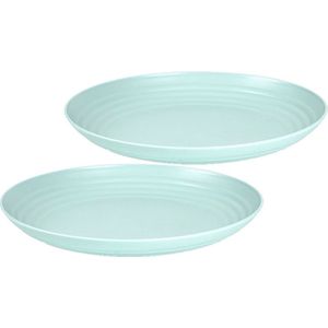 Set van 2x stuks rond kunststof borden groen 25 cm - Herbruikbaar - Dinerbord - Barbecuebord - Campingbord