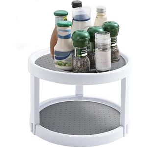 Draaitafel voor kruiden en opbergruimte - antislip - 2 niveaus - grijs en wit - 25 cm