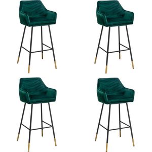 Bronx71® Velvet barkruk Fiona groen 65-78 cm - Barkrukken set van 4 - barstoel