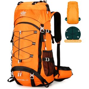 Avoir Avoir®-Backpack-Rugzak-kwaliteit-nylon-grote-capaciteit-hiking-camping-wandelrugzak-ORANJE-regenhoes-ingebouwde drink-Hydratatie rugzak-Schoen opbergzak-Ritssluiting-65L-lichtgewicht-72cmx25cmx34cm