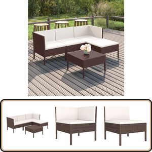 vidaXL 5-delige Loungeset - Poly Rattan - Bruin Loungestoel - Tuinset - Buitentijns Meubel - Loungegroep - Garden Furniture