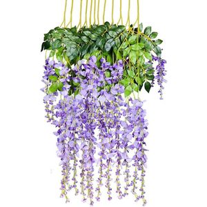 YQing 12 Stks/partij 1.1 m/stuk Kunstbloemen Nep Wisteria Wijnstok Zijde Bloem voor Bruiloft Decoraties Thuis Tuin Party Decor Simulatie Bloem