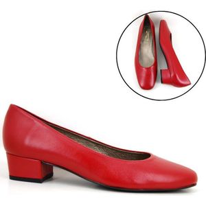 Stravers - Rode Leren Pumps met lage hak maat 34. Kleine Maten Lage Pumps