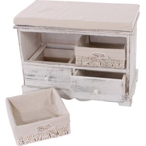 Cosmo Casa Kledingkast met zitbank- Dressoir met 2 manden 42x62x33 cm- Shabby-Look- Vintage - Wit.