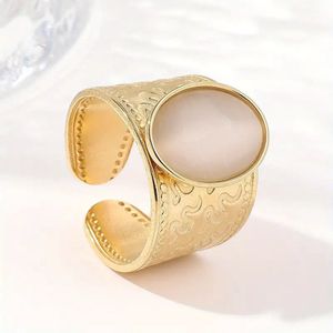 18K Gold Plated Natural White Gemstone Open Ring