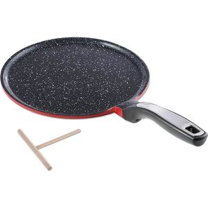 Crepe pan inductie 28cm rood, met spatel, PFOS-vrij, geschikt voor alle warmtebronnen, inclusief inductie