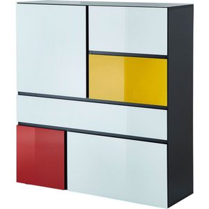 Wandkast Mondriaan Wit Grafiet - Breedte 120 cm - Hoogte 130 cm - Diepte 40 cm