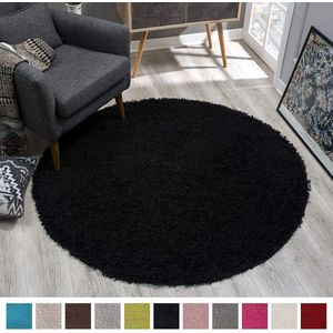 Tapijtenloods Loca Shaggy Rond Vloerkleed Zwart Hoogpolig- 200 CM ROND