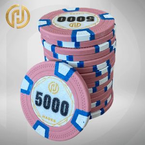 Hades MTT Classic Poker Chips 5000 roze (25 stuks) - pokerchips - pokerfiches - poker fiches - clay chips - pokerspel - pokerset - poker set