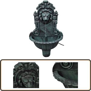 vidaXL Muurfontein Leeuwenkop Groen Kunststof Muurfontein - Vintage Fontein - Leeuwenkop Fontein - Binnenfontein - Plastic Fontein
