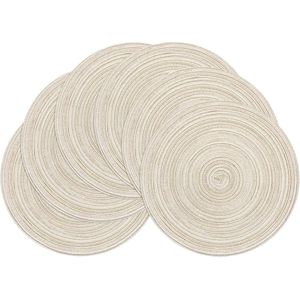 Set van 6 ronde geweven katoenen handgemaakte placemats afveegbare placemats glitter voor vakantiefeest, bruiloft