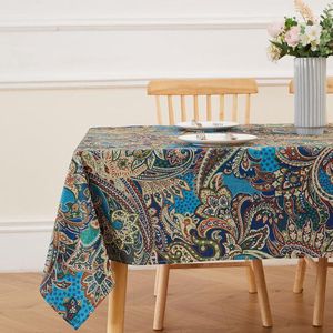 Tafelkleed, tafelkleed kleurrijk Bohemen, tafelkleden -100% katoen, rechthoekig, 140 x 240 cm (paisley, donkerblauw en goud