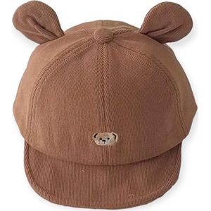 Corduroy Cap met Berenoren - Bruin - Baby - 44/48cm - 3 t/m 18 maanden - Berenoren - Beren Pet met Oren - Ribstof - Honkbal Petje