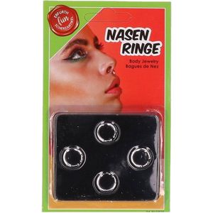 Nep neusringen 4x stuks - Carnaval/verkleedaccessoires - Nep/fop neusringen/piercings