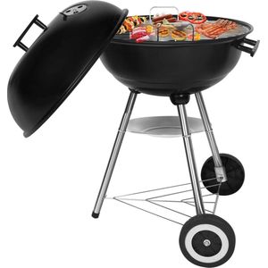 BBQ Draagbare Kolen Barbecue Ronde Deksel Dubbele Wiel Barbecue Op Staat φ 41cm Hoogte 70cm - Zwart