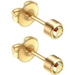 Caflon 4mm 24K gold plated oorknopjes voor oorschieter hypoallergeen steriel verpakt goudkleurig met AB crystal steentje