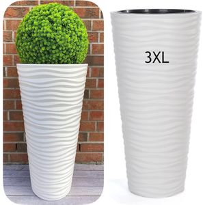 Ronde Bloempot met 3D-effect en Uitneembare Binnenpot - Wit - 40 x 79 cm