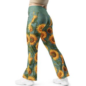 Vincent van Gogh 'Zonnebloemen' (""Sunflowers"") Beroemde Schilderij Flare Leggings | Premium Kunst Flare Legging Dames | XL