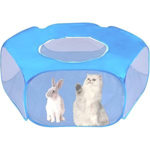 Bastix - Huisdier box voor kleine dieren, kooitent, opvouwbaar, kooi voor kleine dieren, draagbaar, ademend en transparant, speeltent voor binnen en buiten, konijnen, hamsters, chinchilla's, kitten, hondjes (blauw)