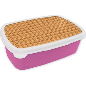 Broodtrommel Roze - Lunchbox - Brooddoos - Wafel - Bruin - Structuur - Design - 18x12x6 cm - Kinderen - Meisje