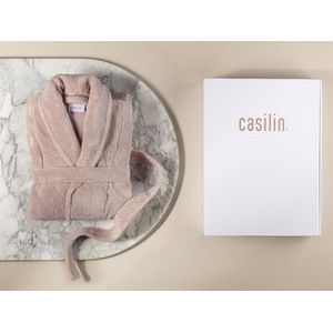 Casilin - Unisex Badjas Fleece en Katoen Badstof - Dames en Heren - Cadeau incl Luxe Geschenkdoos - Roze - Maat M