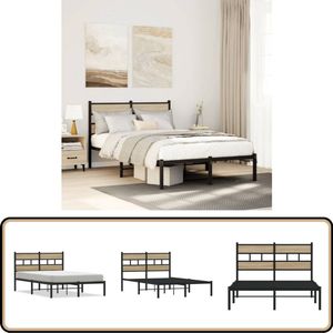 vidaXL Bedframe - 120x200 cm - Zwart en Sonoma eiken Bed Frame - Metal Bed Frame - Houten Bed Frame - Eiken Kleur Bed - Tweepersoons Bed