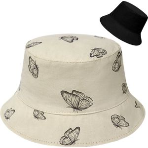 Su.B Hoed - Bucket Hat – Vissershoedje Heren – Zonnehoed Dames – Reversible – Unisex - Beige / Zwart