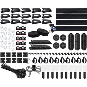 Kabelbeheer Set - Kabelhoezen Kabelclips Kabelhouders Ritsbinders Kabelclipsnagels Kabelbinders Kabelbanden - 200PCS voor TV PC Computer onder bureau Kabel organiser