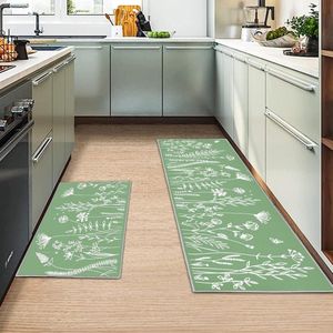 2 stuks keukentapijten, antislip keukenmatten, keukenloper, wasbaar, antislip, keukentapijt voor keuken, woonkamer, eetkamer, badkamer (bloem F, 40 x 120 cm + 40 x 60 cm)