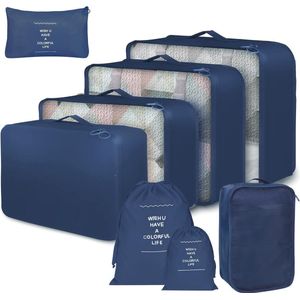 8-delige kofferorganizerset, reisgadgets voor reisbenodigdheden, packing cubes rugzakorganizer, packing cube rugzakorganizer, reisorganizerset (donkerblauw)