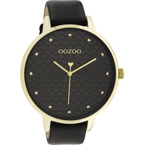 OOZOO Timpieces - goudkleurige horloge met zwarte leren band - C11039
