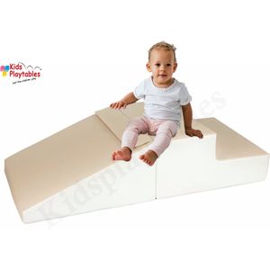 Mini glijbaan Creme-Wit, Zachte Soft Play Foam Blokken 2-delige set | grote speelblokken | motoriek baby speelgoed | foamblokken | reuze bouwblokken | Soft play peuter speelgoed | schuimblokken