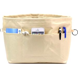 Ash organizer, handtas organizer nylon, binnenzak voor handtassen met sleutelhouder voor het opbergen van koptelefoons, cosmetica, datakabels, portemonnee, paraplu, beige