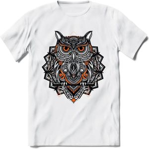 Vos - Dieren Mandala T-Shirt | Oranje | Grappig Verjaardag Zentangle Dierenkop Cadeau Shirt | Dames - Heren - Unisex | Wildlife Tshirt Kleding Kado | - Wit - S