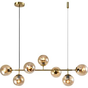 Design hanglamp 7-lichts met amber glazen bollen
