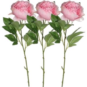 4x stuks roze pioenroos/rozen kunstbloemen 76 cm - Kunstbloemen boeketten - Huis of kantoor