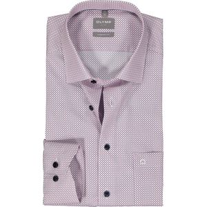 OLYMP comfort fit overhemd - mouwlengte 7 - popeline - wit met blauw en roze dessin - Strijkvrij - Boordmaat: 44