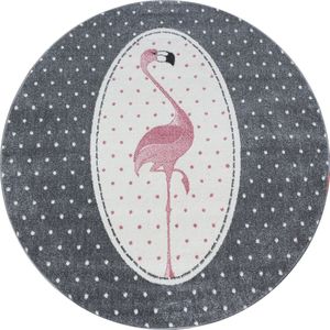 Pochon - Tapijt Kids - Roze - 160x160x1,1 - Vloerkleed - Flamingo - Hoogpolige Vloerkleed - Vloerkleed voor Kinderkamer - Speelkleed - Ronde Vloerkleed - Ronde Tapijt