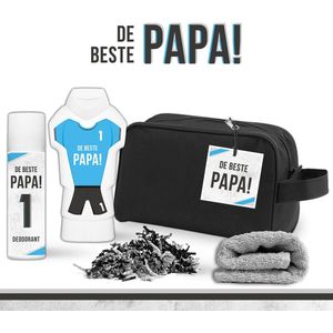 Geschenkset ""De beste papa"" - 4 Producten - 500 Gram | Toilettas - Verjaardag - Vaderdag - Cadeau - Voor Hem - Douchegel & Deodorant pakket - Nummer 1 - Licht Blauw