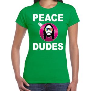 Hippie jezus Kerstbal shirt / Kerst t-shirt peace dudes groen voor dames - Kerstkleding / Christmas outfit M