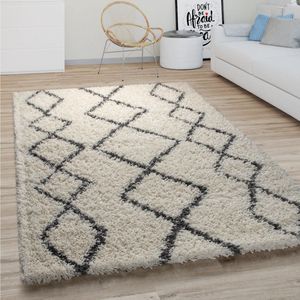 Paco Home Hoogpolig Vloerkleed Woonkamer Shaggy Langpolig Modern Boho Scandi Ruitpatroon 200x280 cm