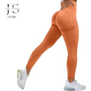 June Spring Sportlegging - Maat S/Small - Kleur: Oranje - Sportbroek voor Vrouwen - Accentueert de Billen - High-Waist - Dames Sportlegging - Fitness Legging - Yogapants - Hoge Kwaliteit Sportlegging