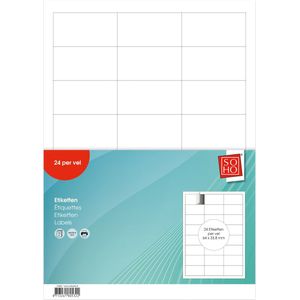 SOHO Etiketten – Stickervellen – Zelfklevende etiketten – Labels – 24 etiketten per vel – Geschikt voor de printer - 6,4 x 3,4 cm – 240 stuks